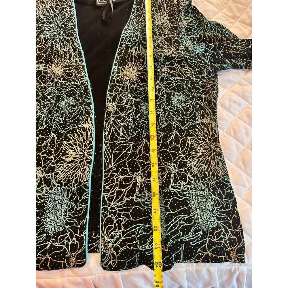 Alex Evenings Twin Set Women M Black Teal Floral Glitter Cardigan Tank Formal